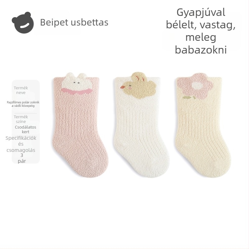 Beites babaszokni - fleece béléssel ősz-télre, középmagasságú, vastag zokni csecsemőknek, korall velúr