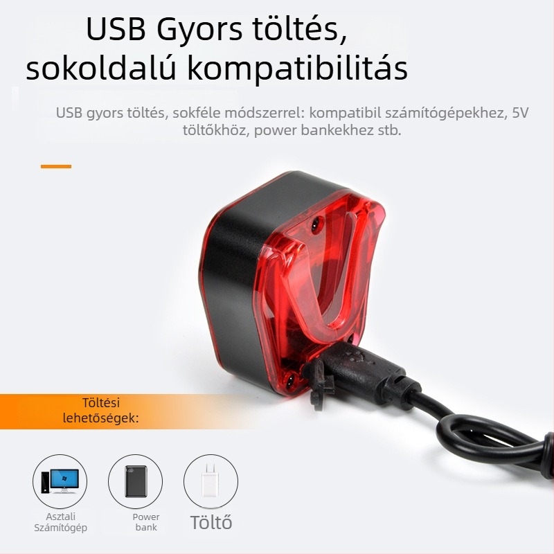 Kerékpár hátsó lámpa USB – éjszakai vezetéshez, biztonsági figyelmeztetés, kompatibilis mountain bike-kel, Shenyu