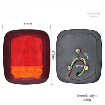 16 LED-es kétszínű utánfutó lámpa, 12V/24V, LED teherautó hátsó lámpa