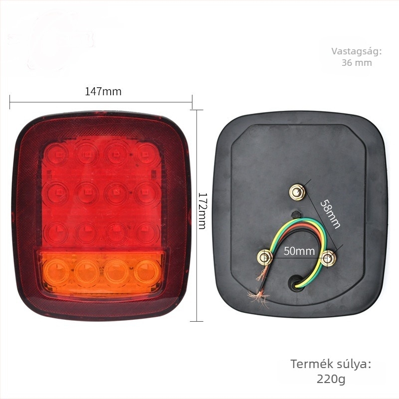 16 LED-es kétszínű utánfutó lámpa, 12V/24V, LED teherautó hátsó lámpa