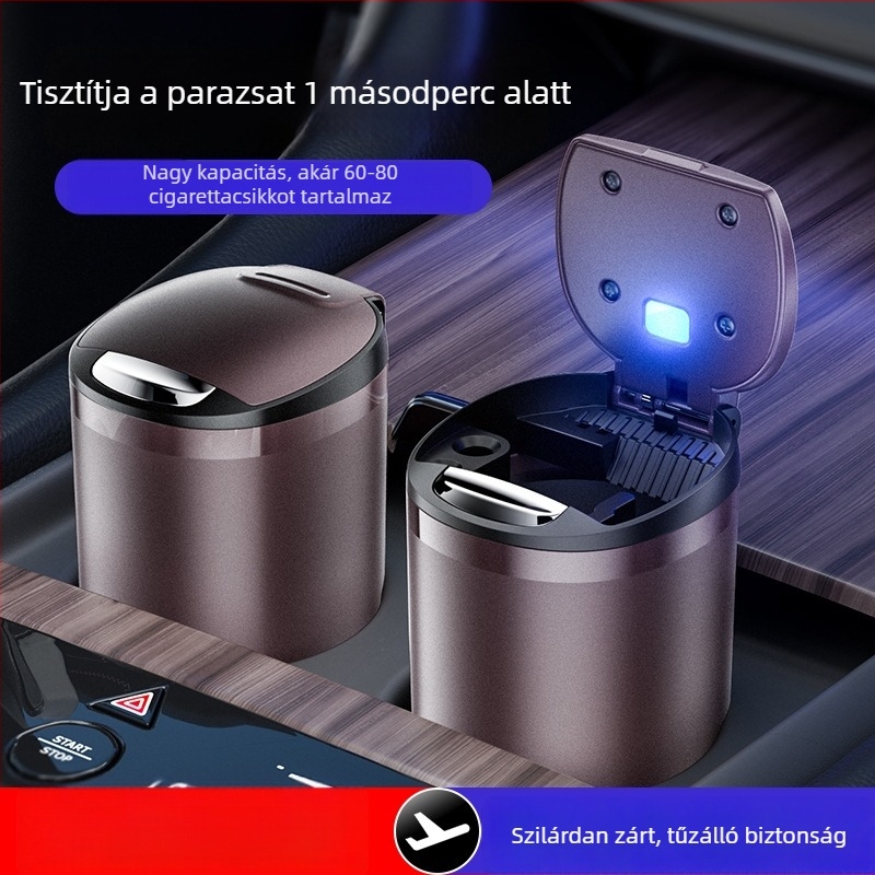 Autóba való hamutartó modell T03, egygombos flip-tetővel, világító, kiömlés elleni, ideális autóhoz, otthonhoz vagy irodába