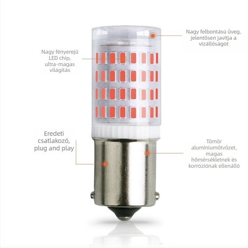 Autó LED féklámpa, hátrafelé és index jelzőfény, 1156 3014 80SMD, magas hőmérsékletnek ellenálló kerámia, fényes hátsó lámpa