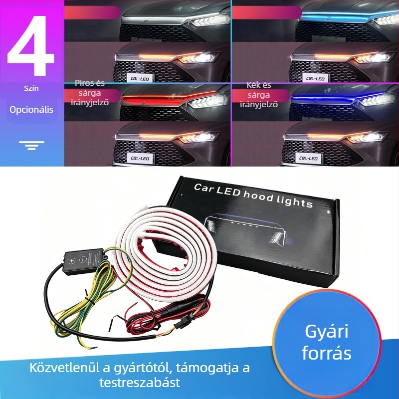 Szilikon LED motorháztető lámpa, átfolyó fényhatással, dinamikus fényárammal, kanyarjelző és nappali menetfénnyel