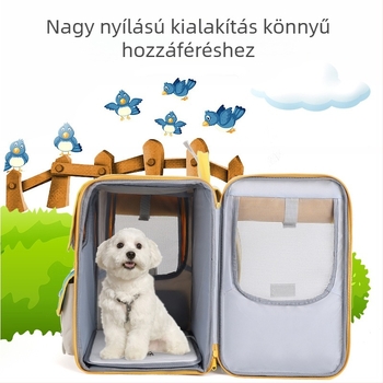 Légáteresztő kisállat hátizsák macskák és kutyák számára, Oxford anyag, csíkos mintázat, nagy kapacitásig 7,5 kg