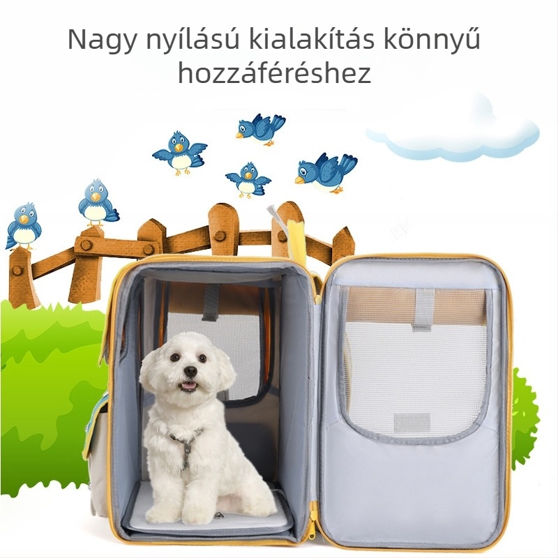 Légáteresztő kisállat hátizsák macskák és kutyák számára, Oxford anyag, csíkos mintázat, nagy kapacitásig 7,5 kg