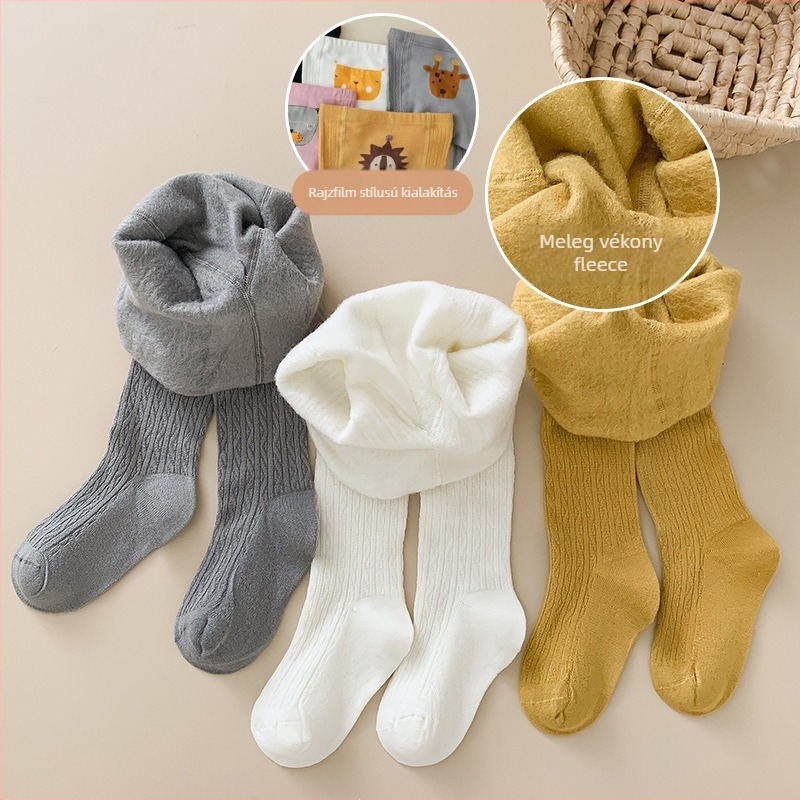 Gyerekek téli harisnyanadrág fleece béléses, animációs mintával, 80% pamut, vastag