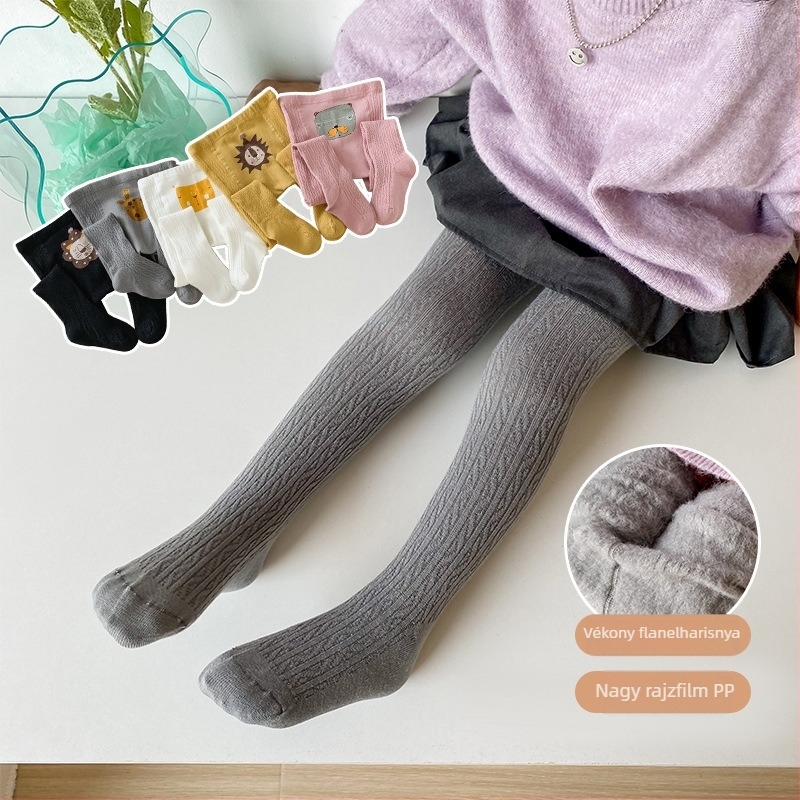 Gyerekek téli harisnyanadrág fleece béléses, animációs mintával, 80% pamut, vastag
