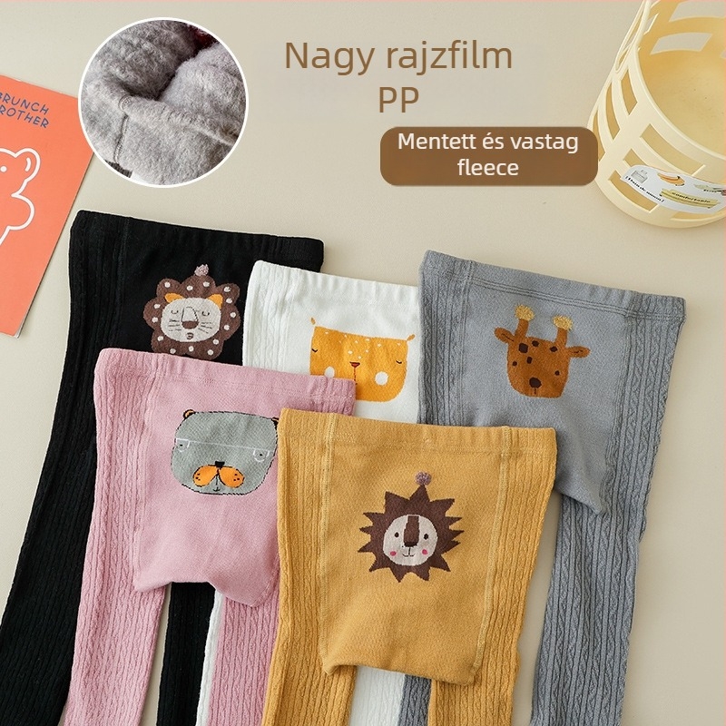 Gyerekek téli harisnyanadrág fleece béléses, animációs mintával, 80% pamut, vastag