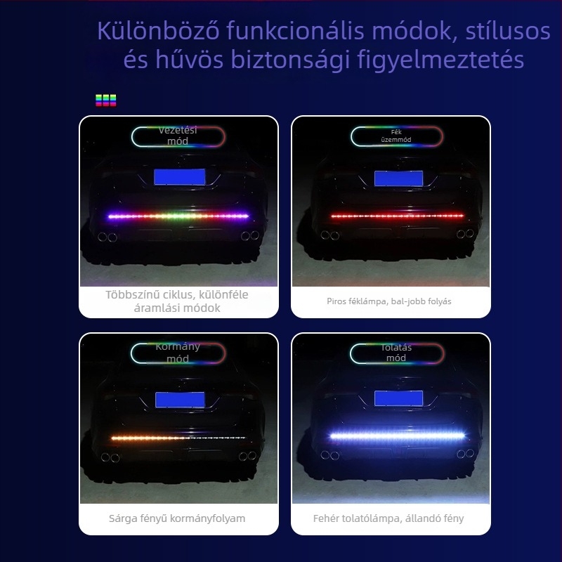 RGB dinamikus hátsó fény LED szalag 12–24V járművekhez – szilikon, univerzális