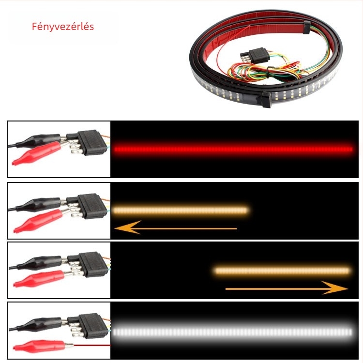 Hátsó LED fénycsík pickuphoz, három sor, három szín, 60 in (150 cm) hosszú, dinamikus fényhatás, irányjelző