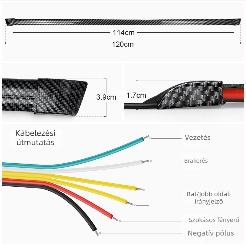 Szénszálas univerzális csomagtérajtó LED hátsó lámpa – magas féklámpa jelzőfénnyel (12V, 15W, 0.68A)