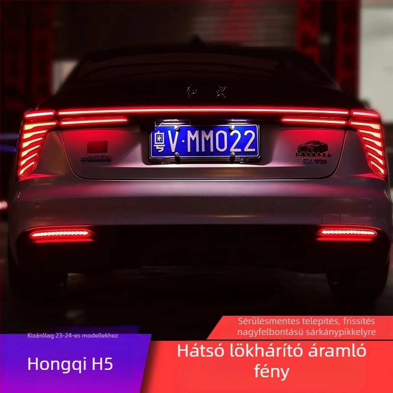 Hongqi H5 hátsó lökhárító dinamikus LED fénycsík, index és féklámpa a hátsó lámpákon keresztül (23–25 modell)