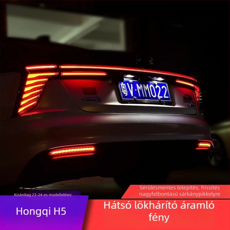 Hongqi H5 hátsó lökhárító dinamikus LED fénycsík, index és féklámpa a hátsó lámpákon keresztül (23–25 modell)