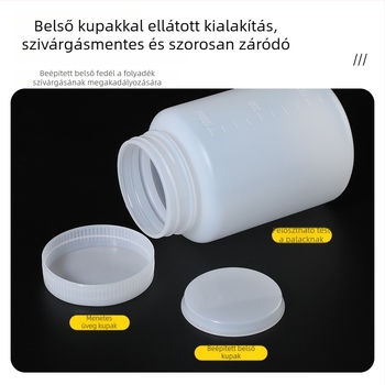 PE műanyag széles nyakú palack belső zárófedővel és külső kupakkal, minta csomagoláshoz
