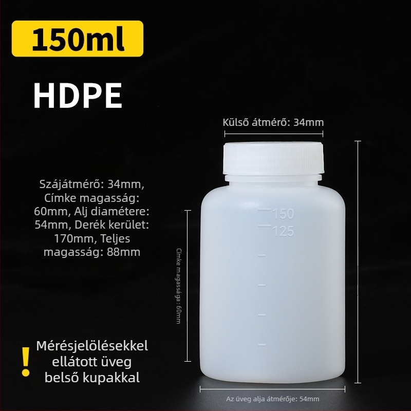 PE műanyag széles nyakú palack belső zárófedővel és külső kupakkal, minta csomagoláshoz