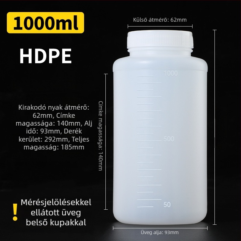 PE műanyag széles nyakú palack belső zárófedővel és külső kupakkal, minta csomagoláshoz