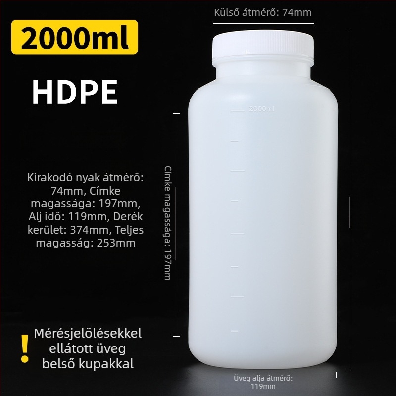 PE műanyag széles nyakú palack belső zárófedővel és külső kupakkal, minta csomagoláshoz