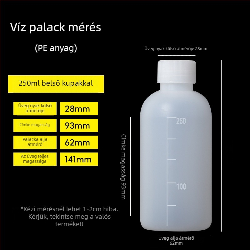PE műanyag széles nyakú palack belső zárófedővel és külső kupakkal, minta csomagoláshoz
