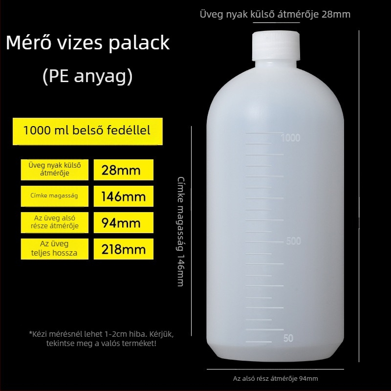 PE műanyag széles nyakú palack belső zárófedővel és külső kupakkal, minta csomagoláshoz