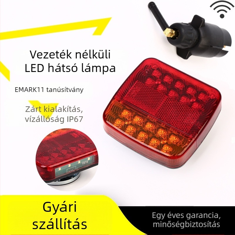 Vezeték nélküli LED hátsó lámpa trailerhez, 12–24V, 3.7W, vízálló, élettartam 10000 óra