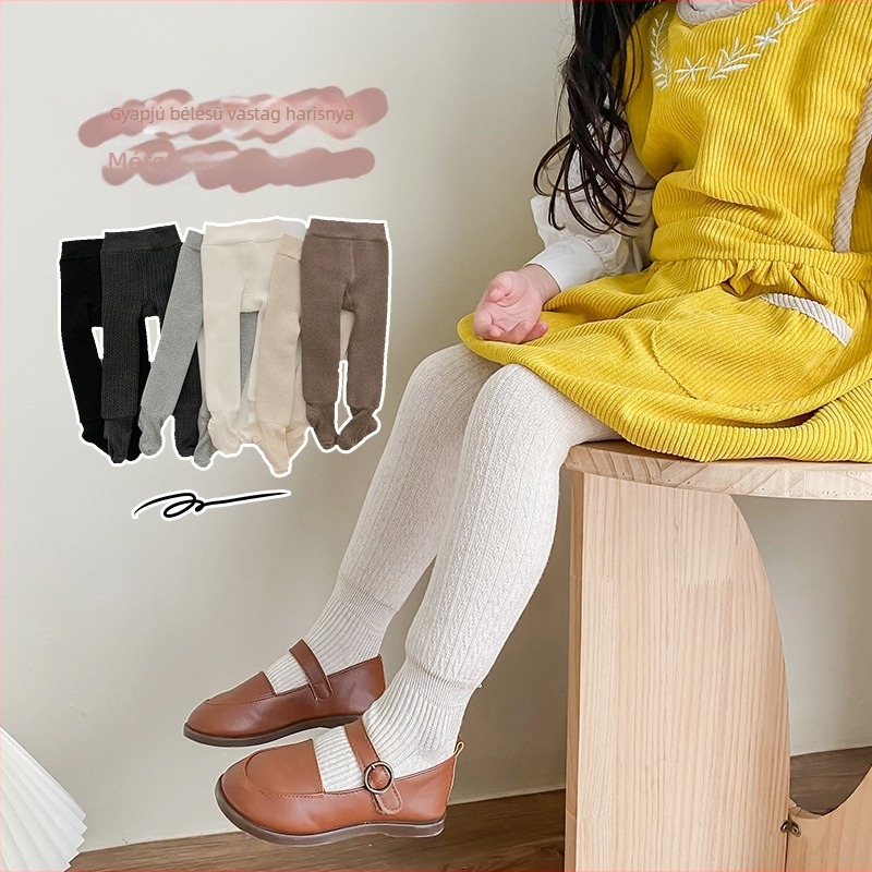 Lányoknak készült bélelt vastag harisnya ősz-télre, egyszínű, egyrészes leggings