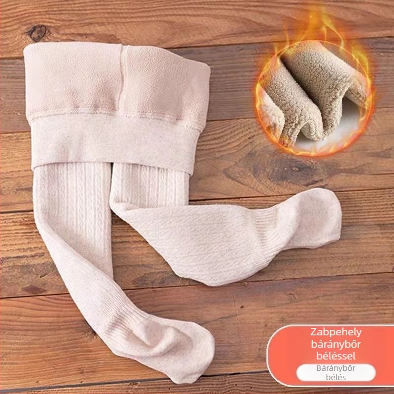 Lányoknak készült bélelt vastag harisnya ősz-télre, egyszínű, egyrészes leggings