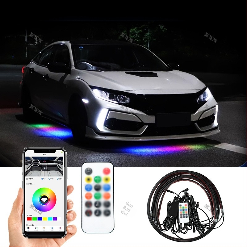 6 darabos Bluetooth RGB LED alvázvilágítás autóhoz, hosszú szalag, 300 LED, hangulatvilágítás