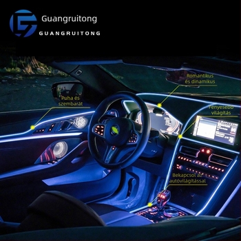 Guangruitong LED autó belső környezetvilágítás készlet - 2 m hidegfehér csík a műszerfalhoz, belső dekoratív világítás, hangvezérlés, cigaretta gyújtó