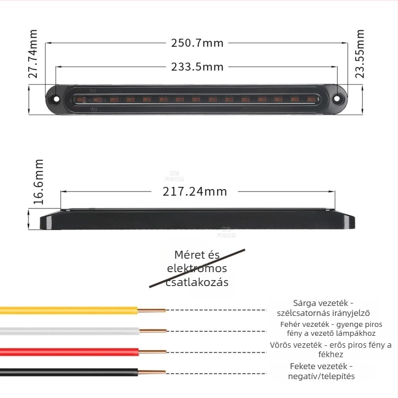 Hosszú sávú LED teherautó hátsó lámpa, 30 LED, két színű, magas helyzetű féklámpa