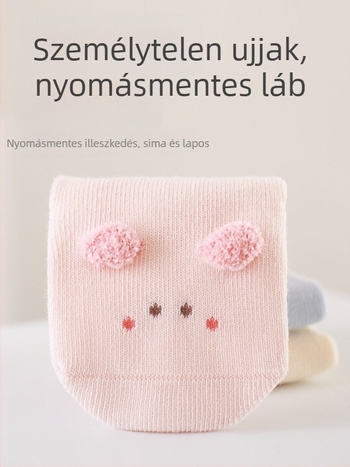 Újszülött baba zokni, finom pamut, középső csőhossz, jacquard kötés, mintás fülű