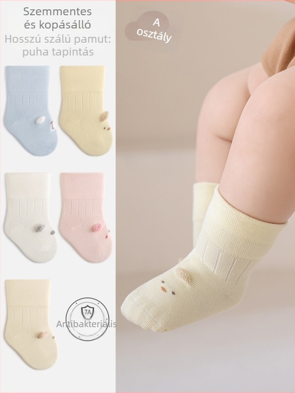 Újszülött baba zokni, finom pamut, középső csőhossz, jacquard kötés, mintás fülű