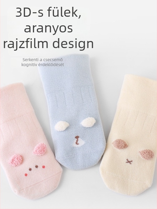 Újszülött baba zokni, finom pamut, középső csőhossz, jacquard kötés, mintás fülű