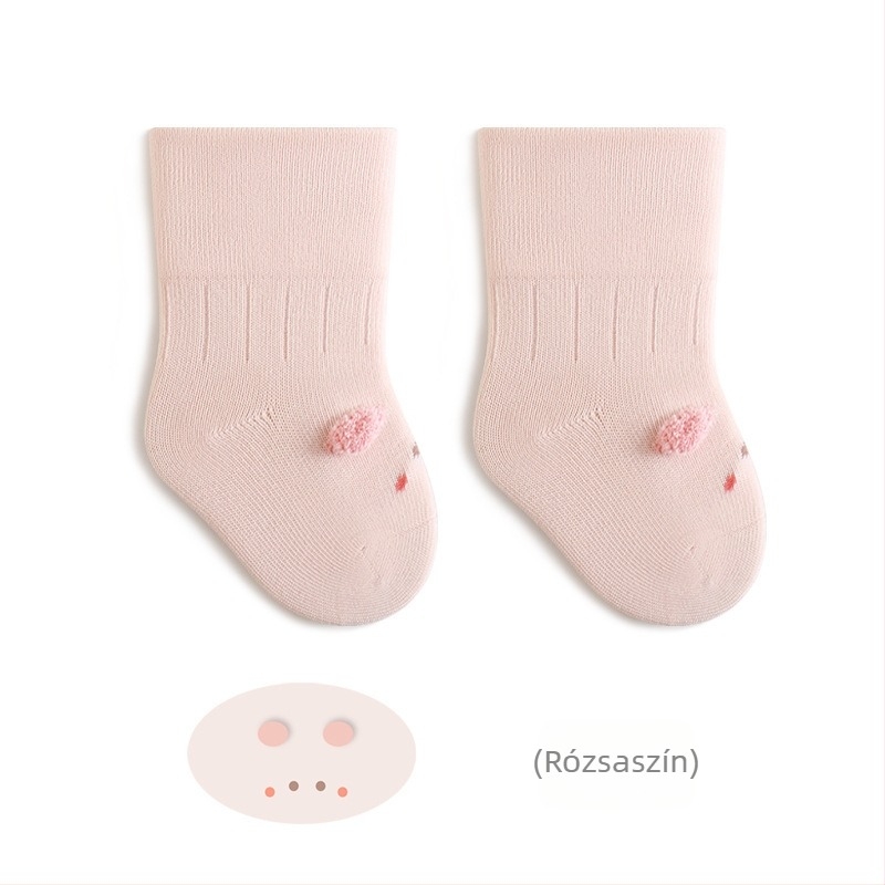 Újszülött baba zokni, finom pamut, középső csőhossz, jacquard kötés, mintás fülű
