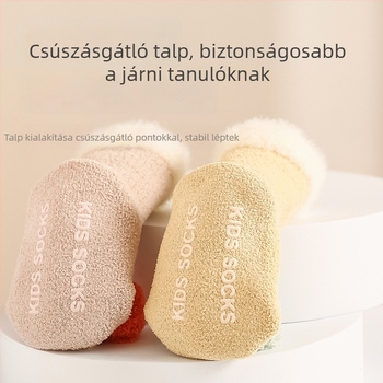 Újszülött zoknik téli vastag fleece-béléssel, csúszásmentes, középmagas hosszúságú, járást tanulóknak
