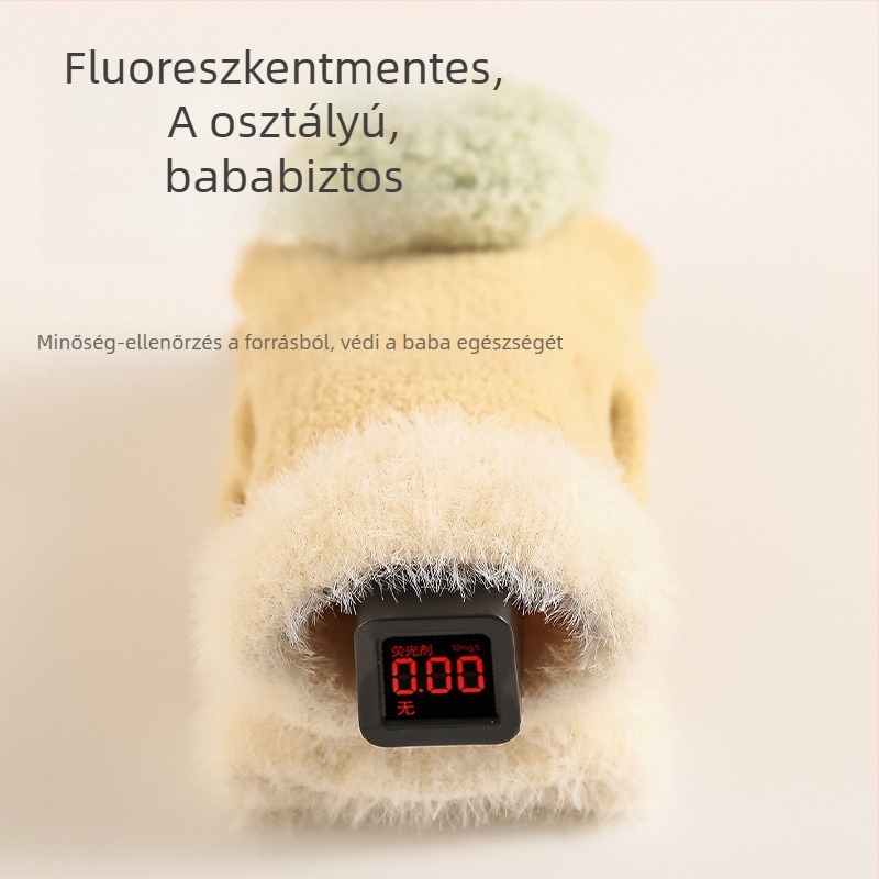 Újszülött zoknik téli vastag fleece-béléssel, csúszásmentes, középmagas hosszúságú, járást tanulóknak