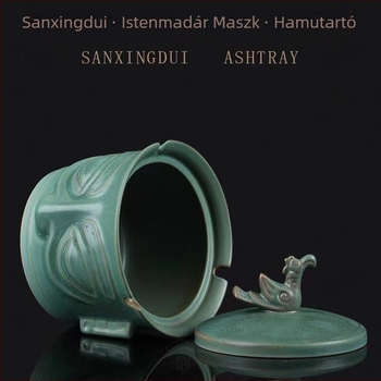 Hamutál fedéllel, kerámia, Sanxingdui bronzmaszk design, Yuxitang márka