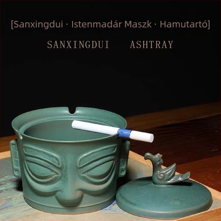 Hamutál fedéllel, kerámia, Sanxingdui bronzmaszk design, Yuxitang márka