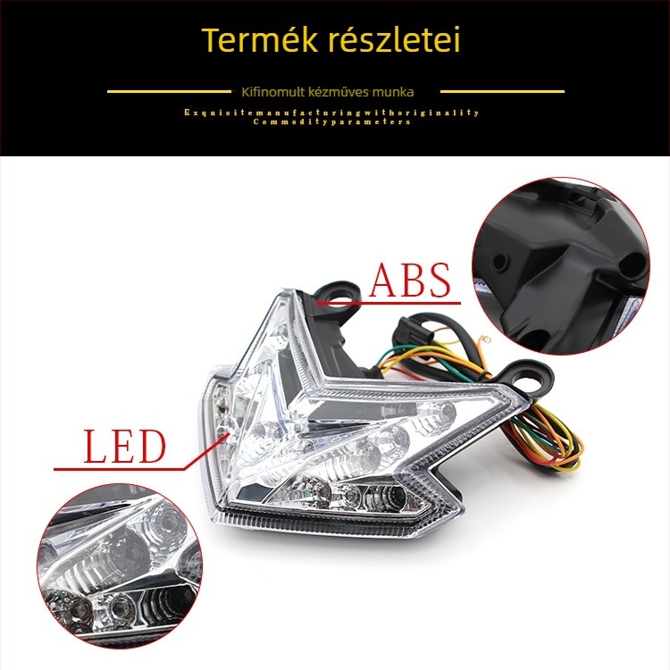 LED motorkerékpár hátsó lámpa integrált irányjelzővel, 12V, 5W, ABS műanyag, Kawasaki Z800 (2013–2015) és ZX6R/Z125 kompatibil
