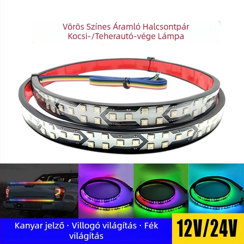 Autó- és teherautó hátsó lámpa fishbone dizájnnal, színes áramló LED fények, szekvenciális fények fékezésre és kanyarodáshoz (YALEYIDI; 15W; 12-24V; Modell: Symphony small fish bones; Univerzális kompatibilitás)