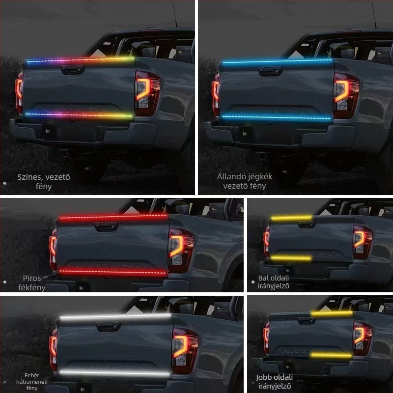 Autó- és teherautó hátsó lámpa fishbone dizájnnal, színes áramló LED fények, szekvenciális fények fékezésre és kanyarodáshoz (YALEYIDI; 15W; 12-24V; Modell: Symphony small fish bones; Univerzális kompatibilitás)