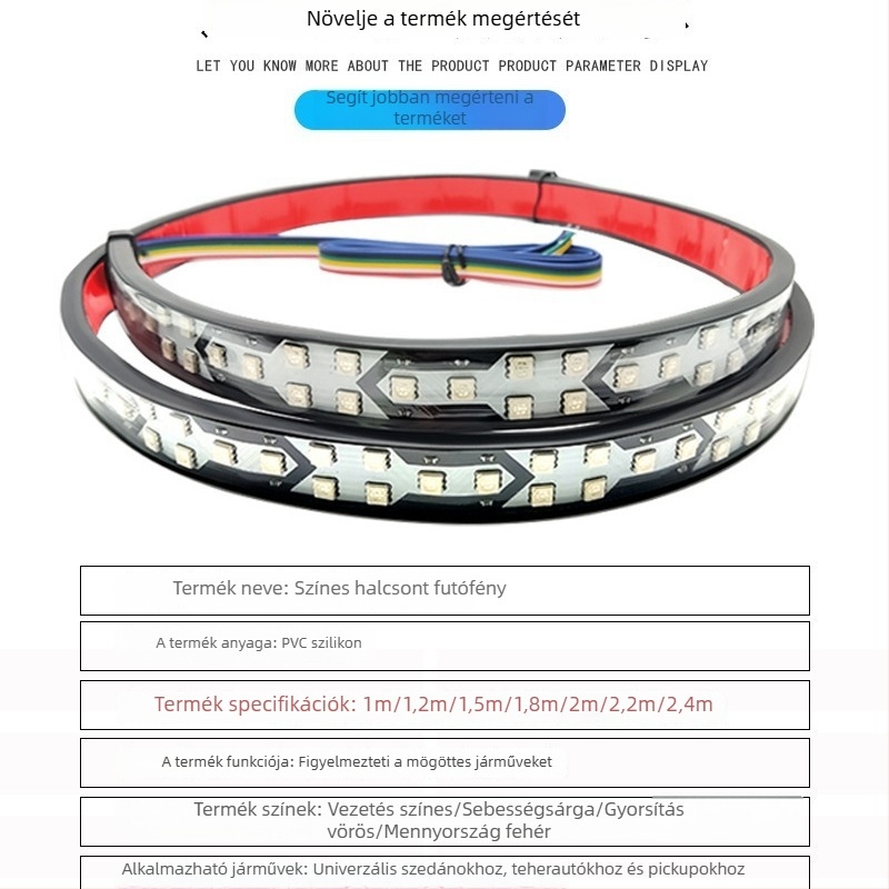 Autó- és teherautó hátsó lámpa fishbone dizájnnal, színes áramló LED fények, szekvenciális fények fékezésre és kanyarodáshoz (YALEYIDI; 15W; 12-24V; Modell: Symphony small fish bones; Univerzális kompatibilitás)