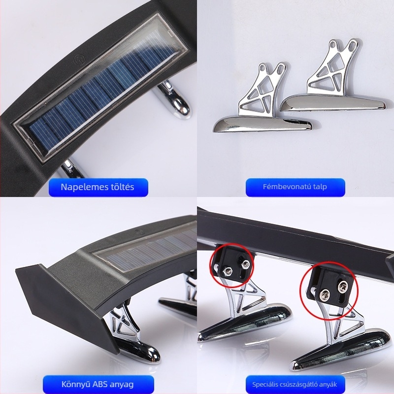 Univerzális mini hátsó spoiler napenergia LED-es világítással és dekoratív matricával