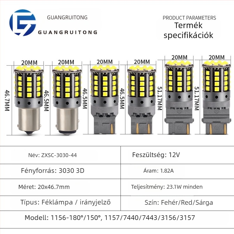 LED autó lámpa indexhez, 12-24V, 20-22W, 3030 3D chip, alap 1156/1157/T20, 6000K