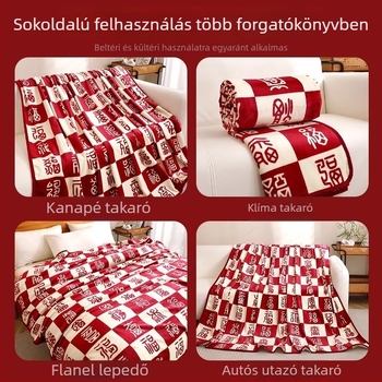 Geometriai mintás korall plüss takaró, luxus meleg, méret 180x200 cm, esküvői és eljegyzési ajándék