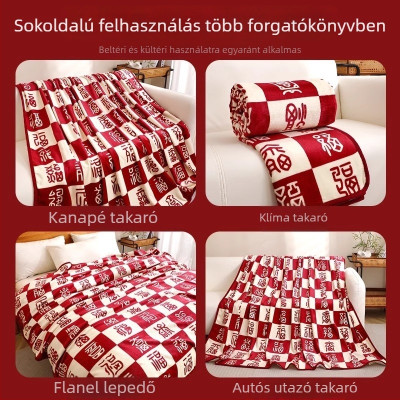Geometriai mintás korall plüss takaró, luxus meleg, méret 180x200 cm, esküvői és eljegyzési ajándék