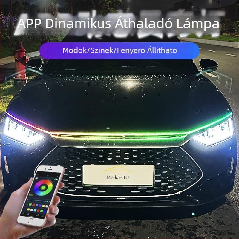 Autó motorháztető díszítő fény dinamikus áramlási effektussal - szilikon, 12V, 10W, modell MKS-54698