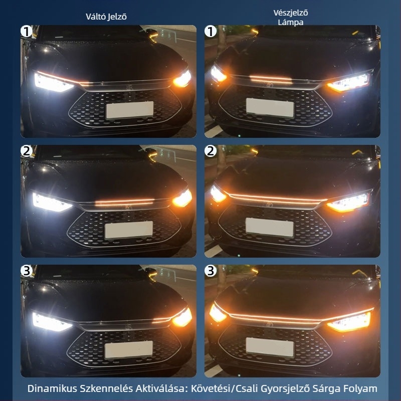 Autó motorháztető díszítő fény dinamikus áramlási effektussal - szilikon, 12V, 10W, modell MKS-54698