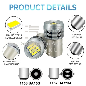 Autó LED izzó 1156/1157 alap, 6SMD 3020 EMC, 12V, 6500K (30 000 óra élettartam)