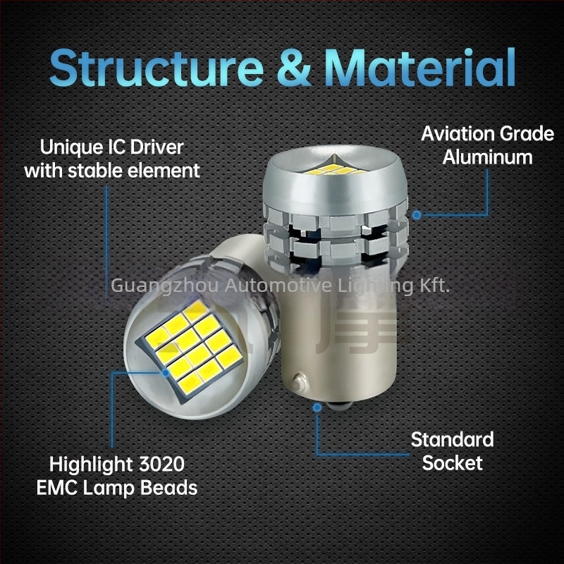Autó LED izzó 1156/1157 alap, 6SMD 3020 EMC, 12V, 6500K (30 000 óra élettartam)
