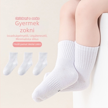 Gyerekeknek pamut zokni, középmagas hosszú, egyszínű fehér, uniszex, 3–8 éveseknek, 100–140 cm